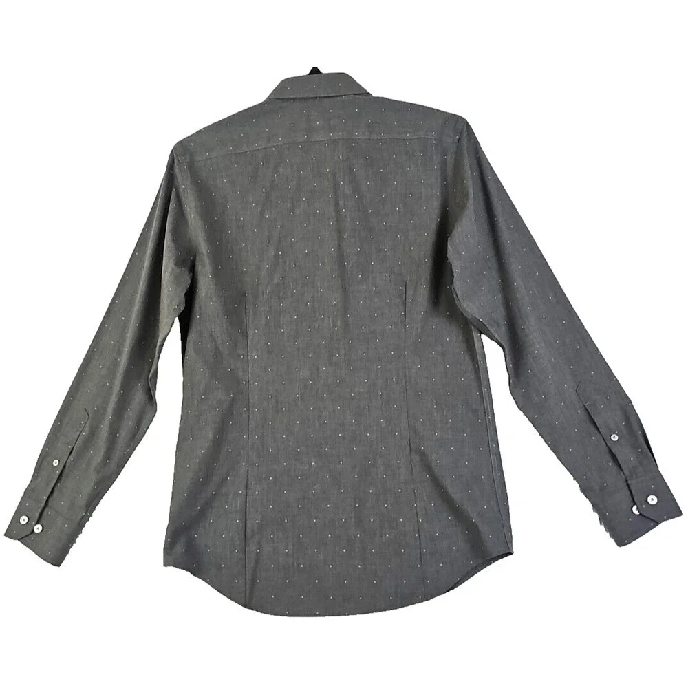 Banana Republic ~Men's Size M~Gray/Dots Non Iron Slim Fit Button-Up Shirt Cotton